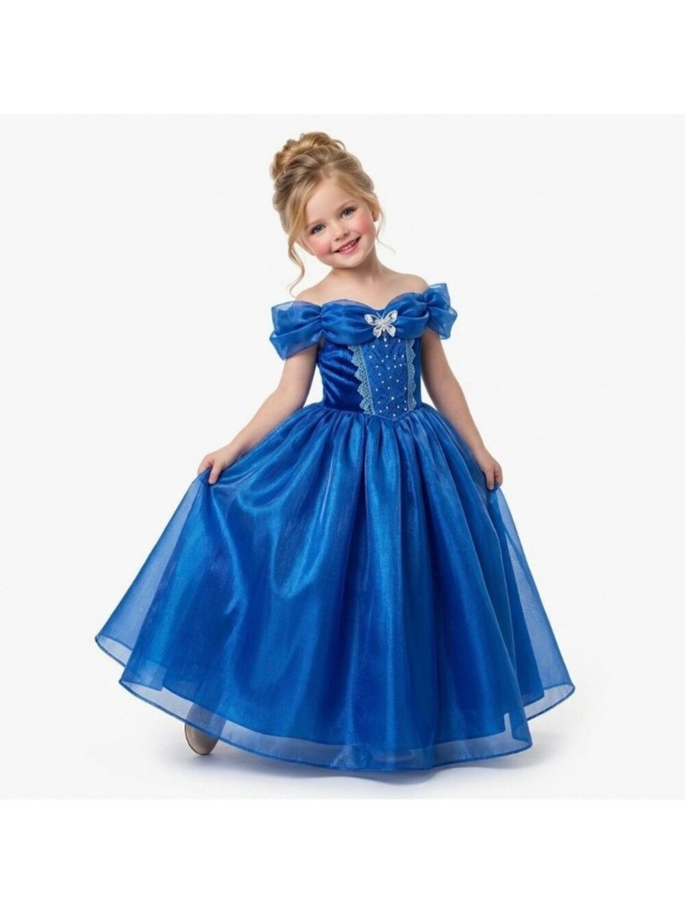 Girls Cinderella Princess Costume Dress Royal Blue Organza Butterfly Birthday Pa